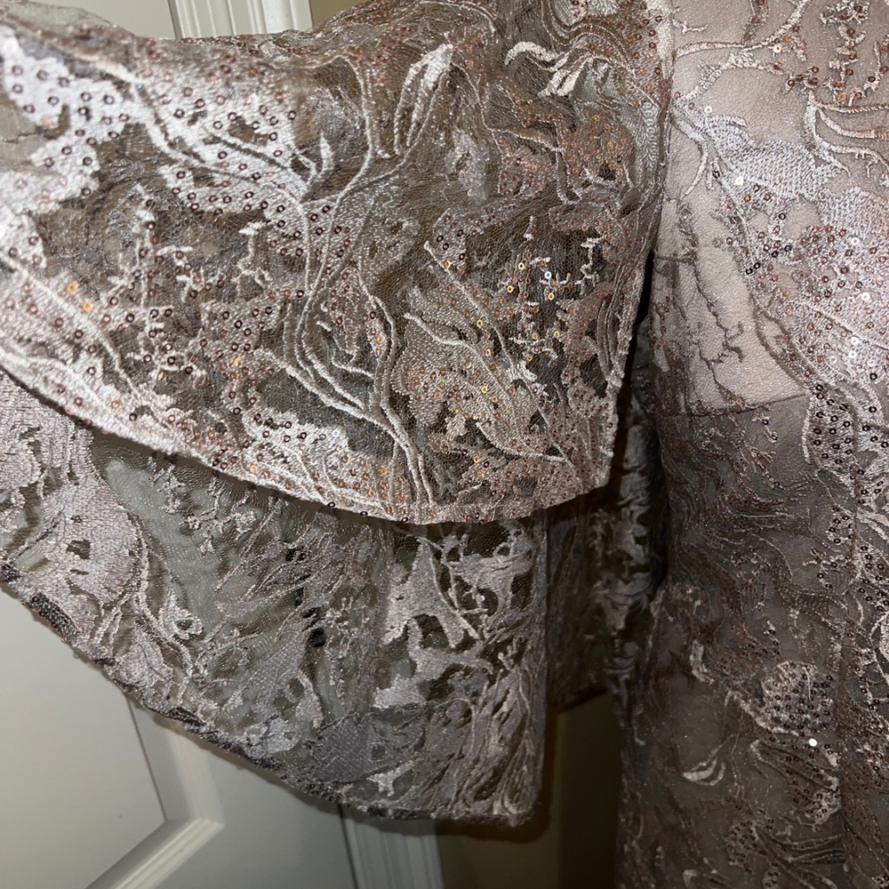 Mori Lee Champagne Lace Evening Gown - Picture 6 of 12